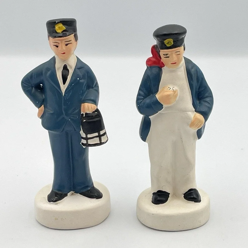Vintage Japan Train Conductor Salt And Pepper Shakers Set Charles Products 1950s